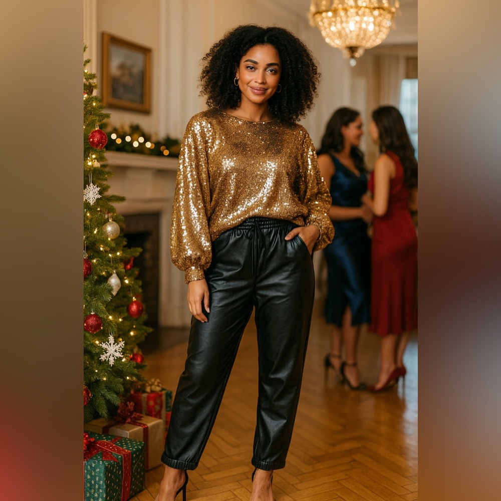 21 SAINTS Women's Medium Blavk Faux Leather Jogger‎ Pant XL NWT